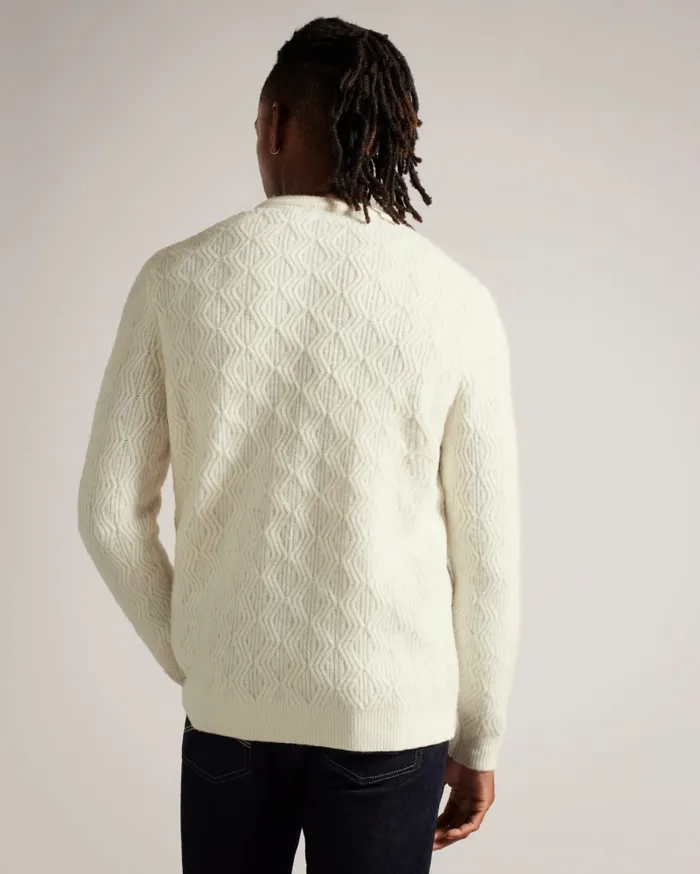 Men ATCHET 8211 Wool Blend Cable Knit Jumper Ecru Ted Baker Jumpers and Knitwear Men ATCHET 8211 Wool Blend Cable Knit Jumper Ecru Ted Baker Jumpers and Knitwear
