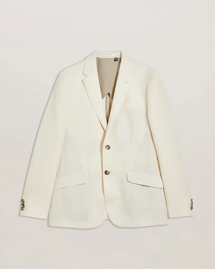 Men BALHUMJ 8211 Herringbone Cotton Linen Blazer Natural Ted Baker Coats and Jackets