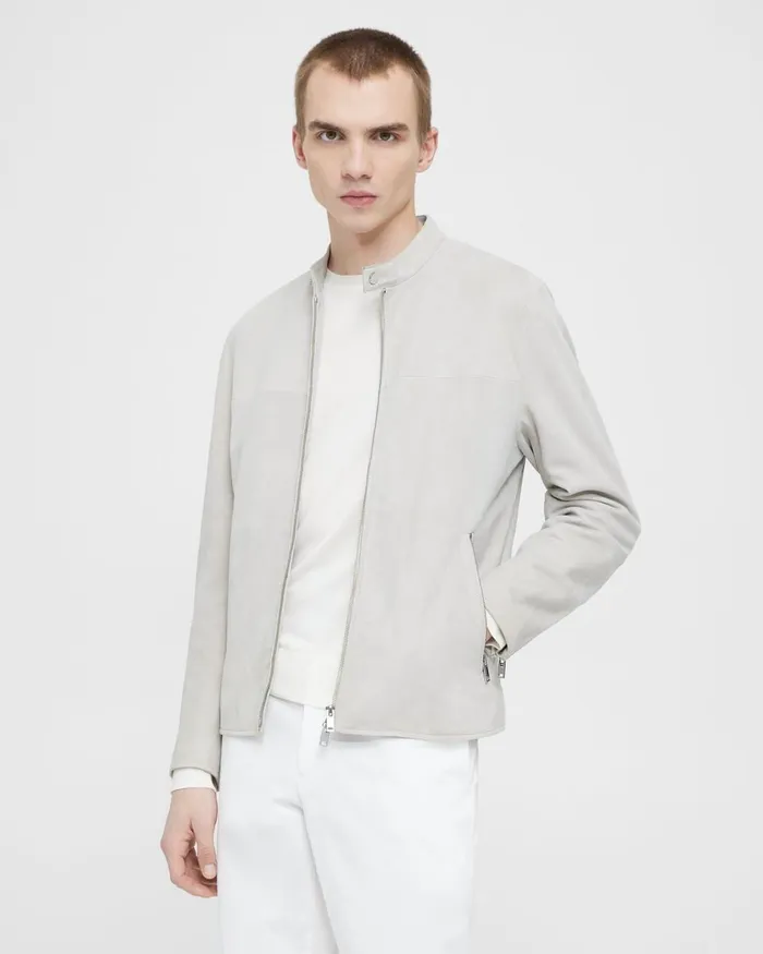 Men Blazers Jackets Theory Wynmore Moto Jacket In Suede Sand