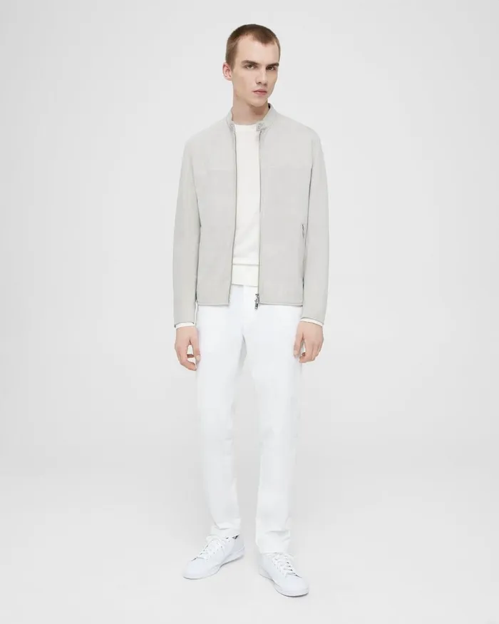 Men Blazers Jackets Theory Wynmore Moto Jacket In Suede Sand