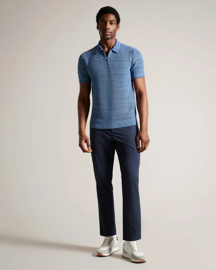 Men BLOSSAM 8211 Short Sleeve Zip Polo Shirt Blue Ted Baker Jumpers and Knitwear Men BLOSSAM 8211 Short Sleeve Zip Polo Shirt Blue Ted Baker Jumpers and Knitwear