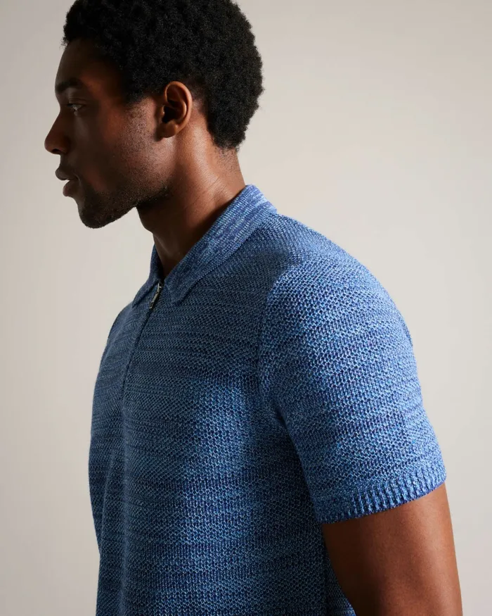 Men BLOSSAM 8211 Short Sleeve Zip Polo Shirt Blue Ted Baker Jumpers and Knitwear Men BLOSSAM 8211 Short Sleeve Zip Polo Shirt Blue Ted Baker Jumpers and Knitwear