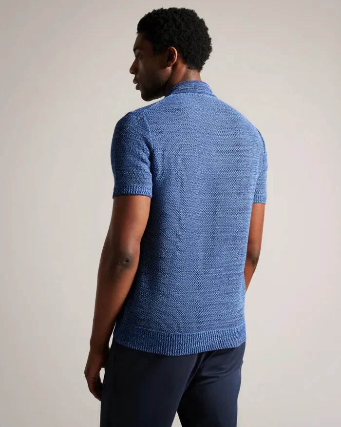 Men BLOSSAM 8211 Short Sleeve Zip Polo Shirt Blue Ted Baker Jumpers and Knitwear Men BLOSSAM 8211 Short Sleeve Zip Polo Shirt Blue Ted Baker Jumpers and Knitwear