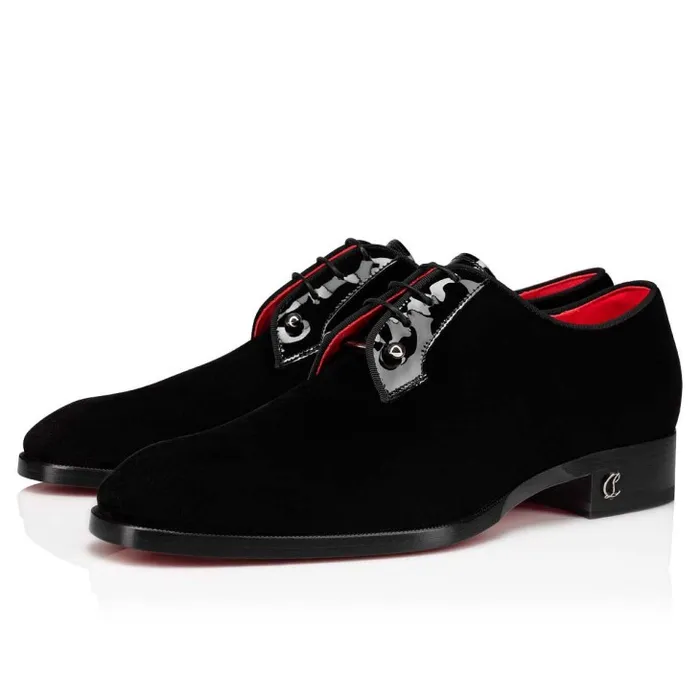 Men Chambeliss Laceups 8211 Velvet And Patent Calf 8211 Black Christian Louboutin Buckles and Laceups