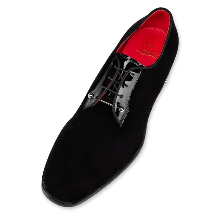 Men Chambeliss Laceups 8211 Velvet And Patent Calf 8211 Black Christian Louboutin Buckles and Laceups