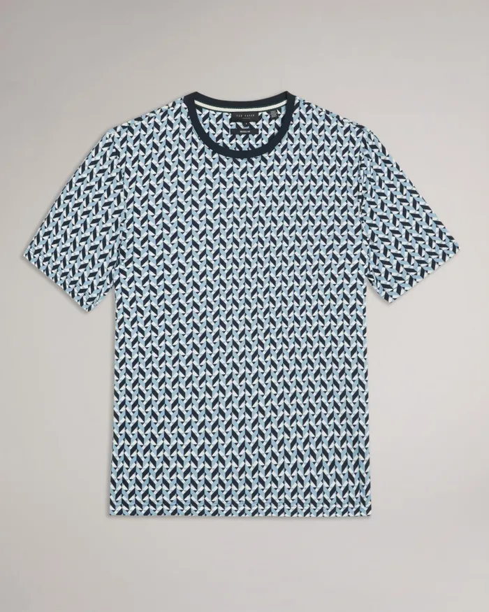 Men CHETEL 8211 Short Sleeve Geometric Print TShirt Light Blue Ted Baker Tops