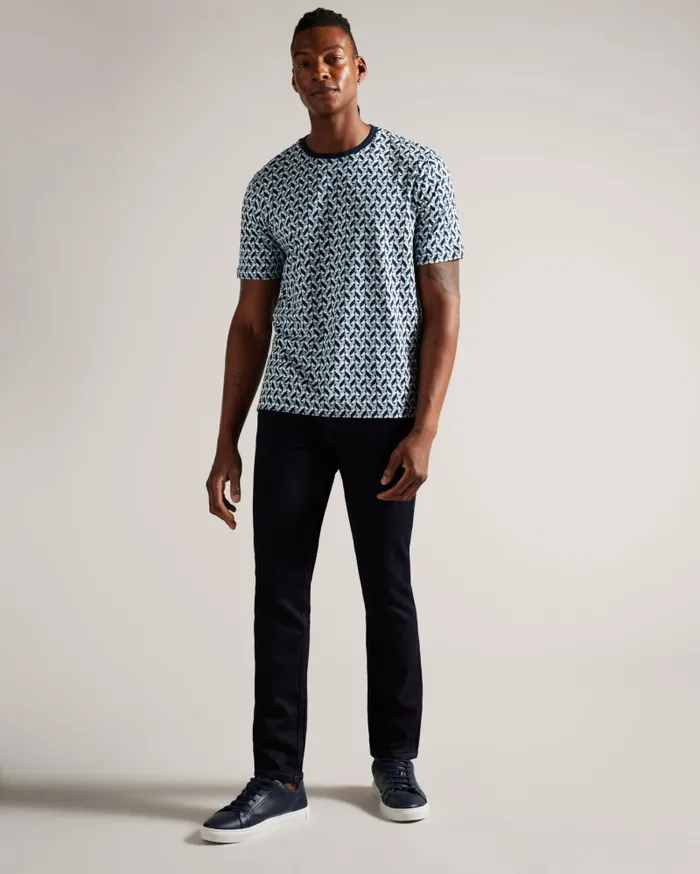 Men CHETEL 8211 Short Sleeve Geometric Print TShirt Light Blue Ted Baker Tops