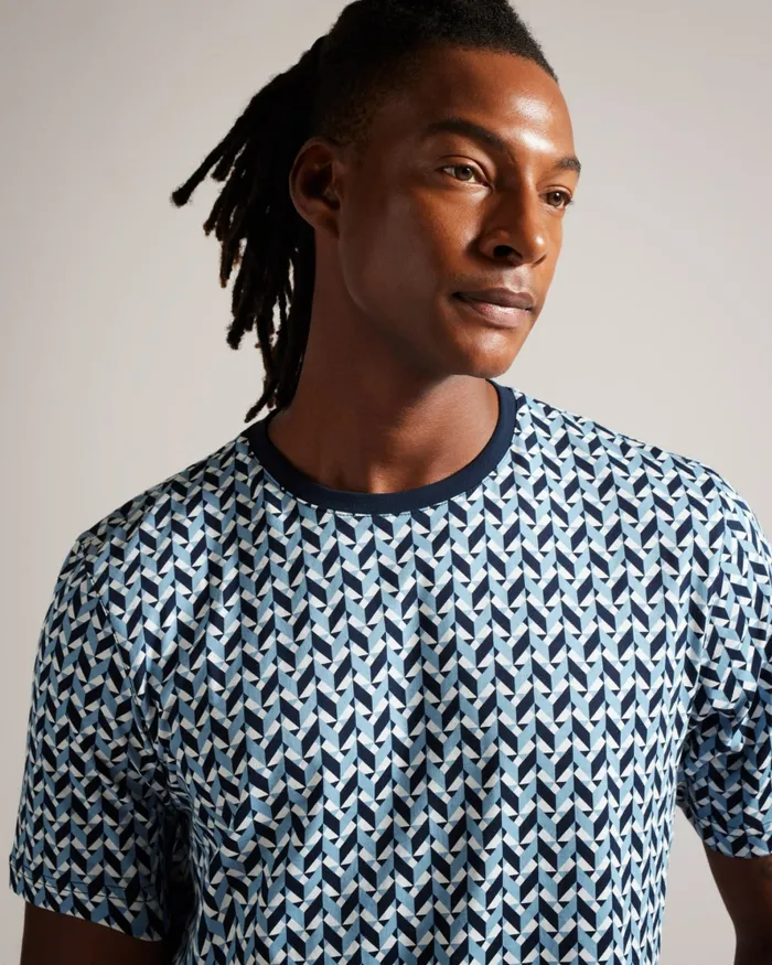 Men CHETEL 8211 Short Sleeve Geometric Print TShirt Light Blue Ted Baker Tops
