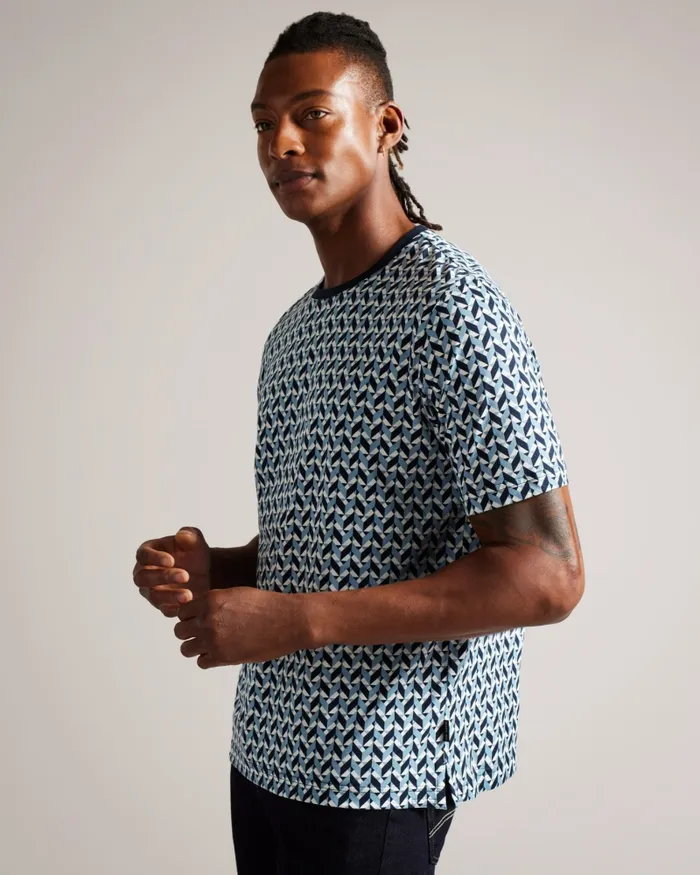 Men CHETEL 8211 Short Sleeve Geometric Print TShirt Light Blue Ted Baker Tops