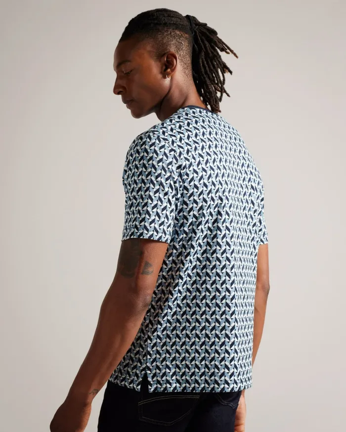 Men CHETEL 8211 Short Sleeve Geometric Print TShirt Light Blue Ted Baker Tops