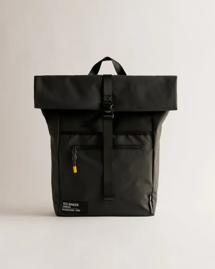 Men CLIME 8211 Rubberised Rolltop Backpack Jetblack Ted Baker Backpacks