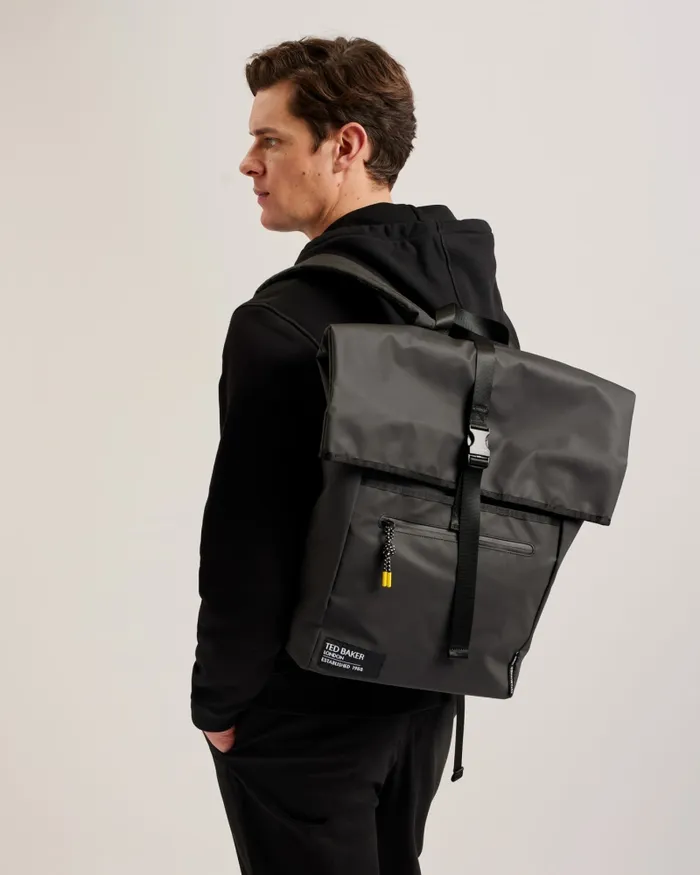 Men CLIME 8211 Rubberised Rolltop Backpack Jetblack Ted Baker Backpacks