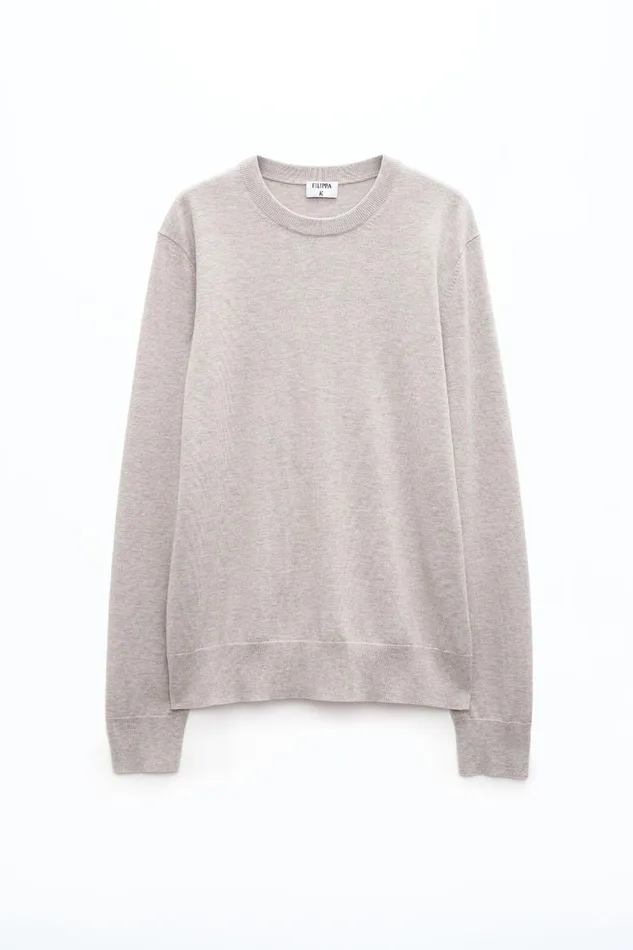 Men Cotton Merino Sweater Beige Melange Filippa K Knitwear