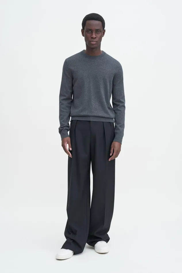 Men Cotton Merino Sweater Dk Grey Mel Filippa K Knitwear