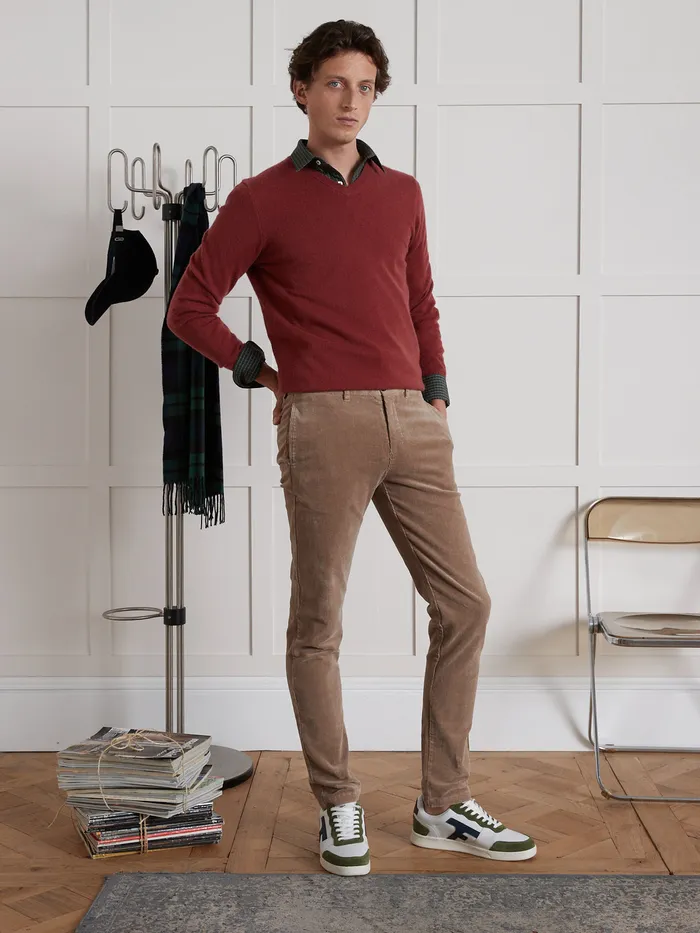 Men Cyrillus Clothing Regular Corduroy Chinos Beige
