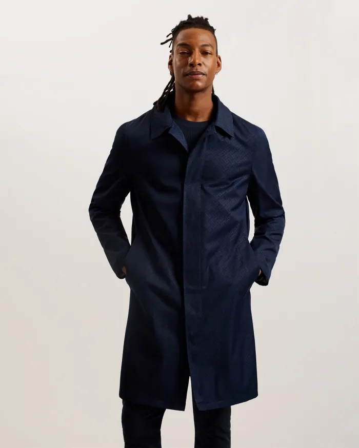 Men DOVDALE 8211 T Print Mid Length Mac Navy Ted Baker Coats and Jackets Men DOVDALE 8211 T Print Mid Length Mac Navy Ted Baker Coats and Jackets
