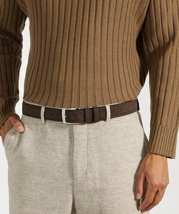 Men Dune London Belts Grey Suede Belt Brown