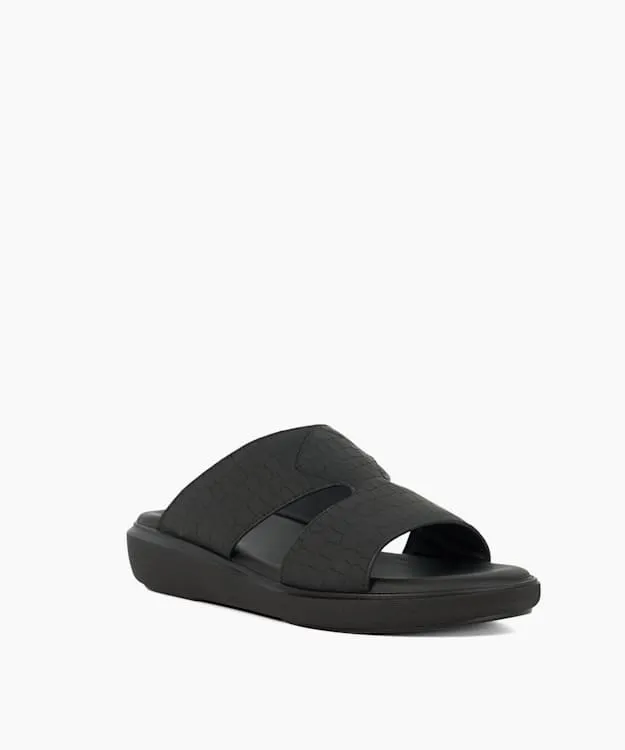 Men Dune London Leather Sandals Slip On Wedge Heel Sandals Black