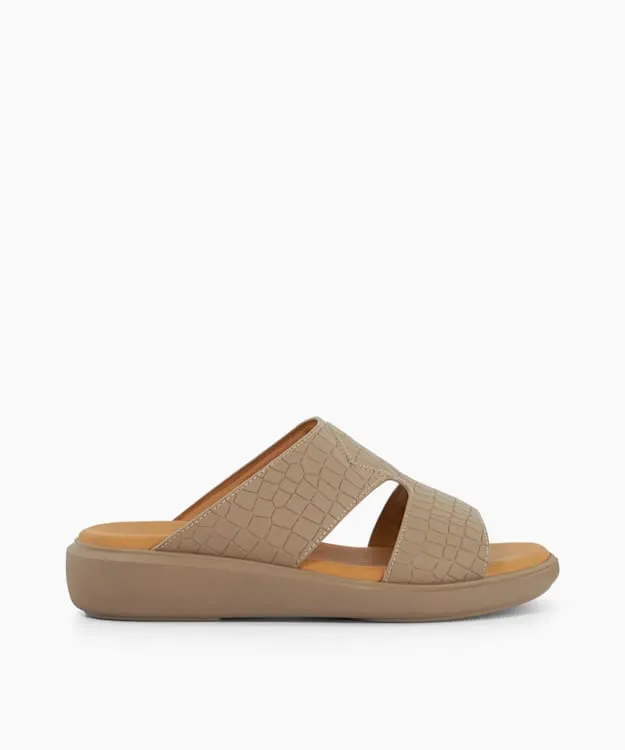 Men Dune London Leather Sandals Slip On Wedge Heel Sandals Neutral