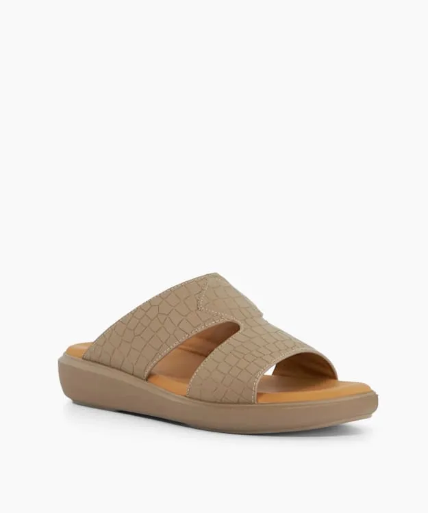Men Dune London Leather Sandals Slip On Wedge Heel Sandals Neutral