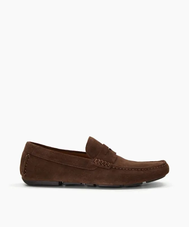Men Dune London Loafers SquareToe Suede Moccasin Loafers Brown