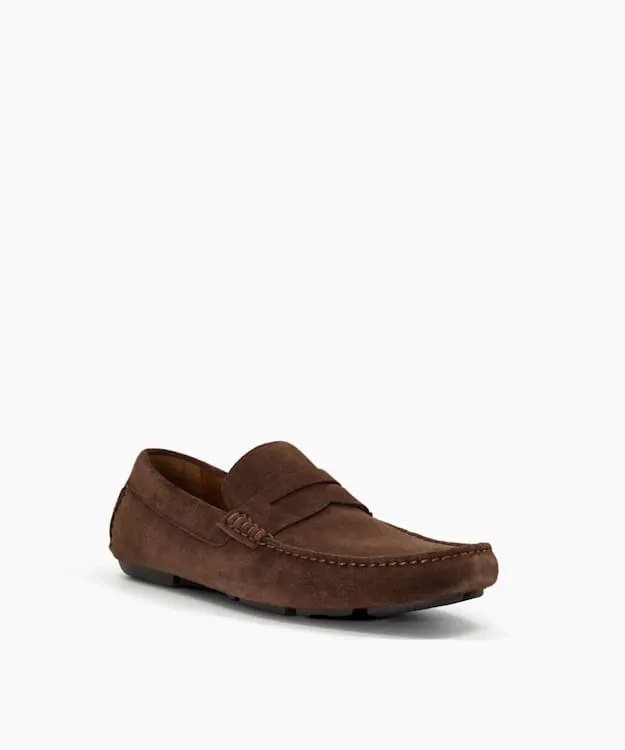 Men Dune London Loafers SquareToe Suede Moccasin Loafers Brown