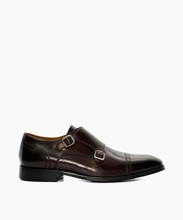 Men Dune London Smart Shoes Leather Double Strap Monk Shoes Brown