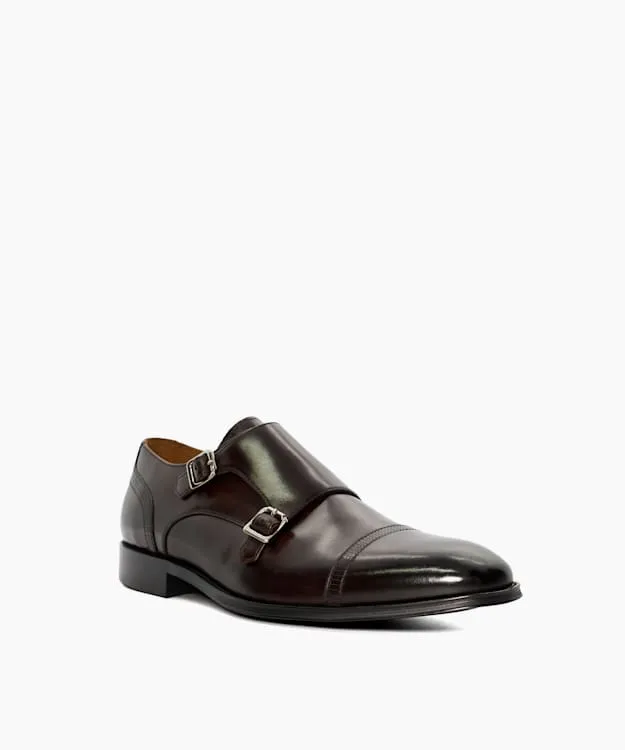 Men Dune London Smart Shoes Leather Double Strap Monk Shoes Brown