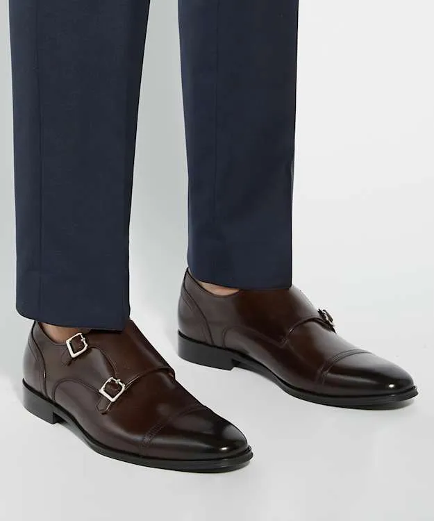 Men Dune London Smart Shoes Leather Double Strap Monk Shoes Brown