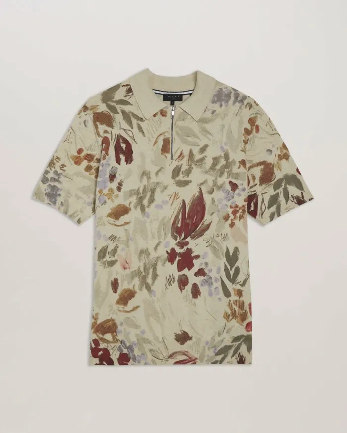 Men ELSDE 8211 Regular Fit Printed Zip Polo Shirt Multicoloured Ted Baker Jumpers and Knitwear