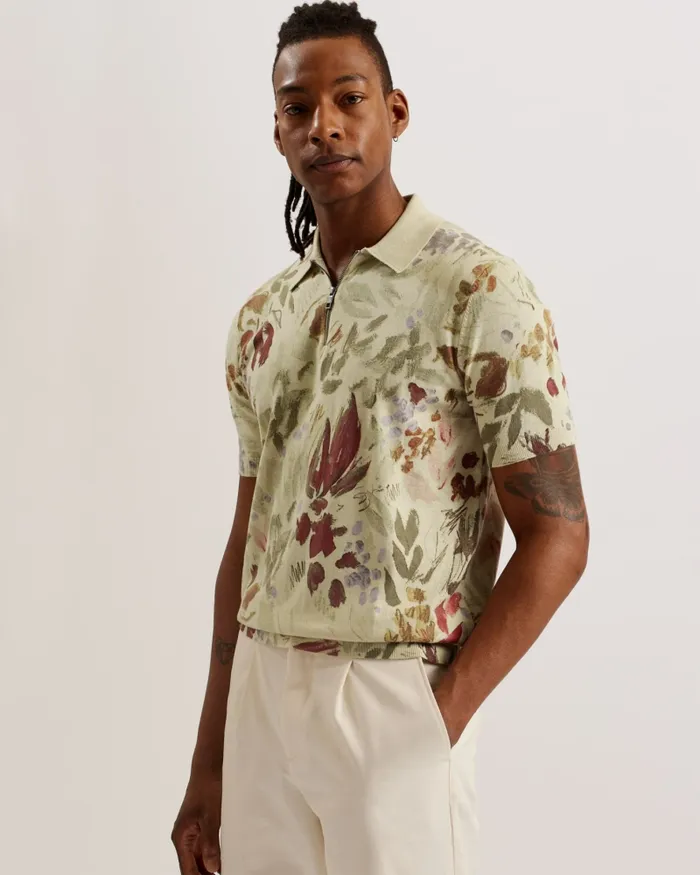 Men ELSDE 8211 Regular Fit Printed Zip Polo Shirt Multicoloured Ted Baker Jumpers and Knitwear Men ELSDE 8211 Regular Fit Printed Zip Polo Shirt Multicoloured Ted Baker Jumpers and Knitwear
