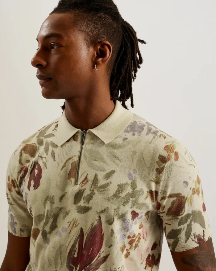 Men ELSDE 8211 Regular Fit Printed Zip Polo Shirt Multicoloured Ted Baker Jumpers and Knitwear Men ELSDE 8211 Regular Fit Printed Zip Polo Shirt Multicoloured Ted Baker Jumpers and Knitwear