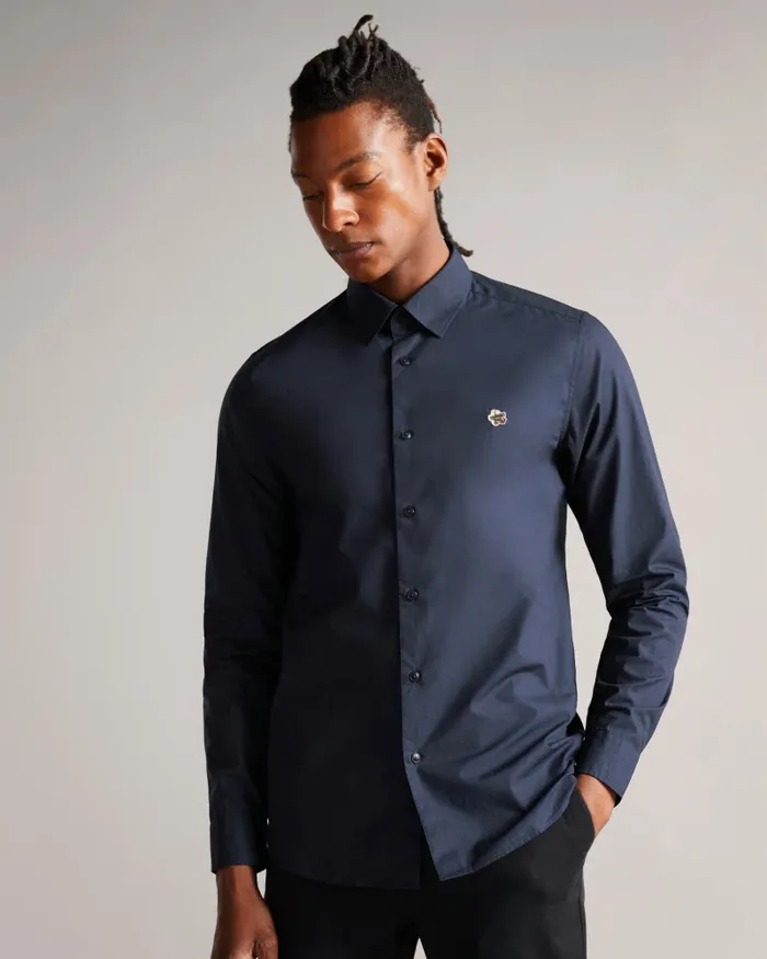 Men FONIK 8211 Poplin Shirt Navy Ted Baker Shirts
