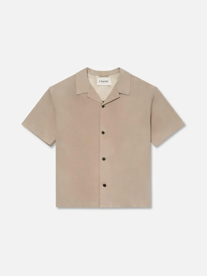Men FRAME Leather and Suede Short Sleeve Suede Shirt