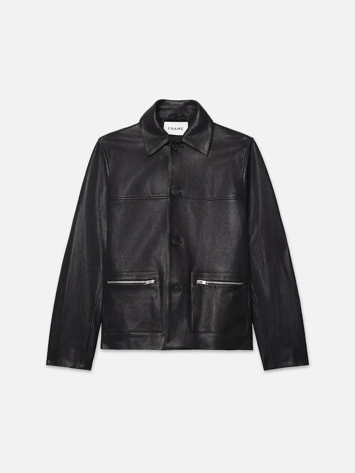 Men FRAME Leather and Suede Utility Leather Jacket