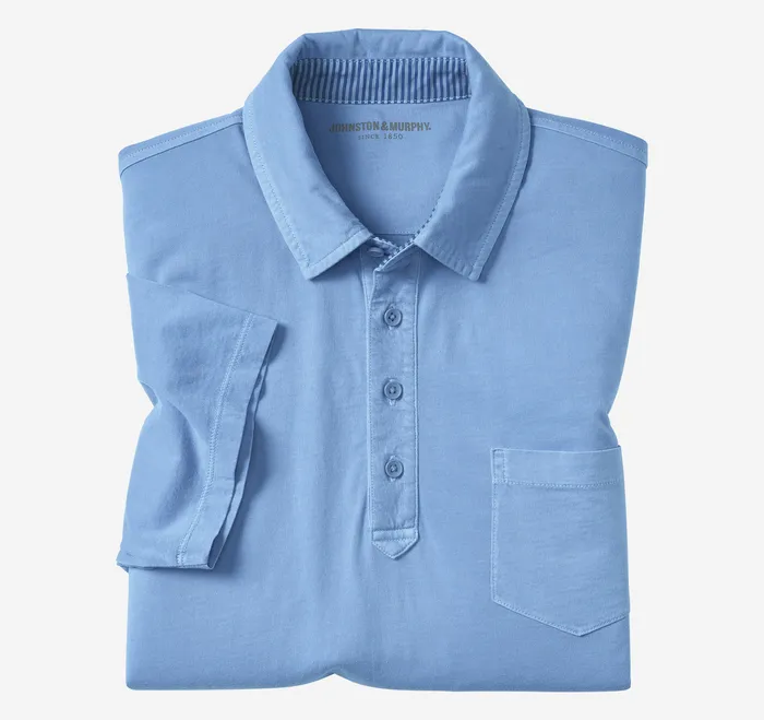 Men Garment Dyed Polo Blue Polos and Tees Johnston and Murphy