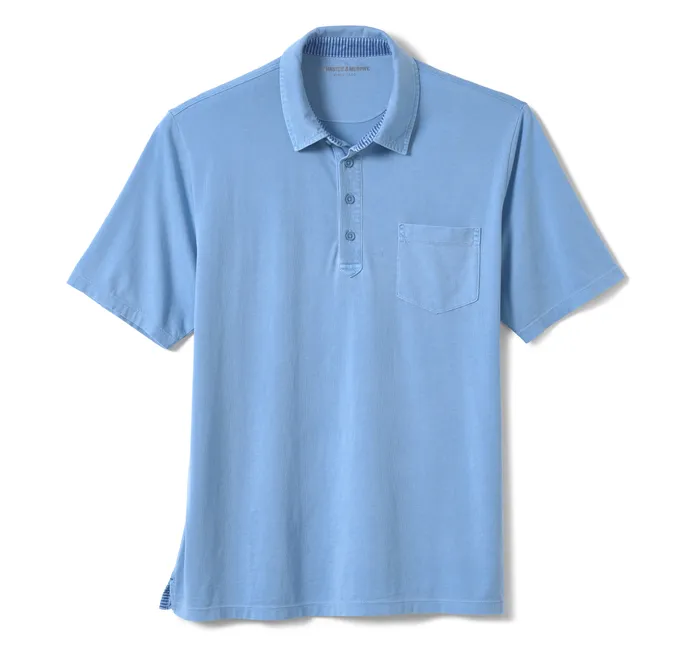 Men Garment Dyed Polo Blue Polos and Tees Johnston and Murphy