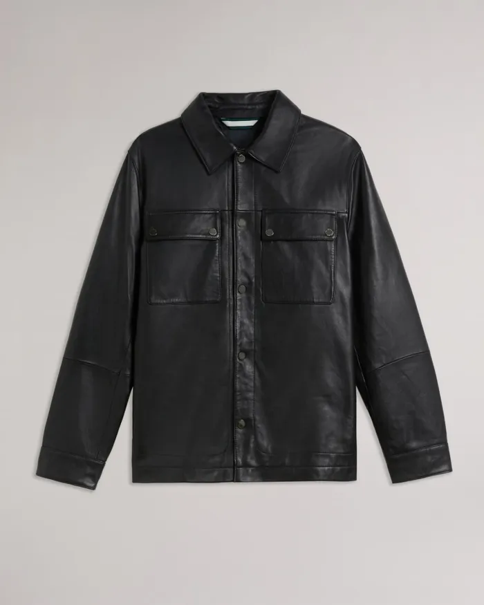 Men GARRY 8211 Leather Shacket Black Ted Baker Coats and Jackets