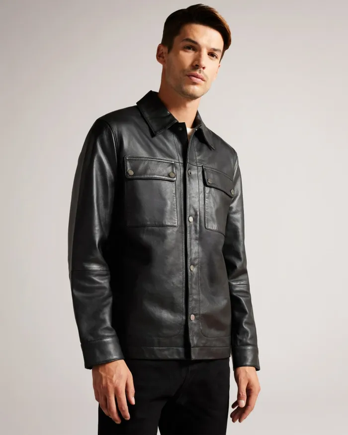 Men GARRY 8211 Leather Shacket Black Ted Baker Coats and Jackets Men GARRY 8211 Leather Shacket Black Ted Baker Coats and Jackets