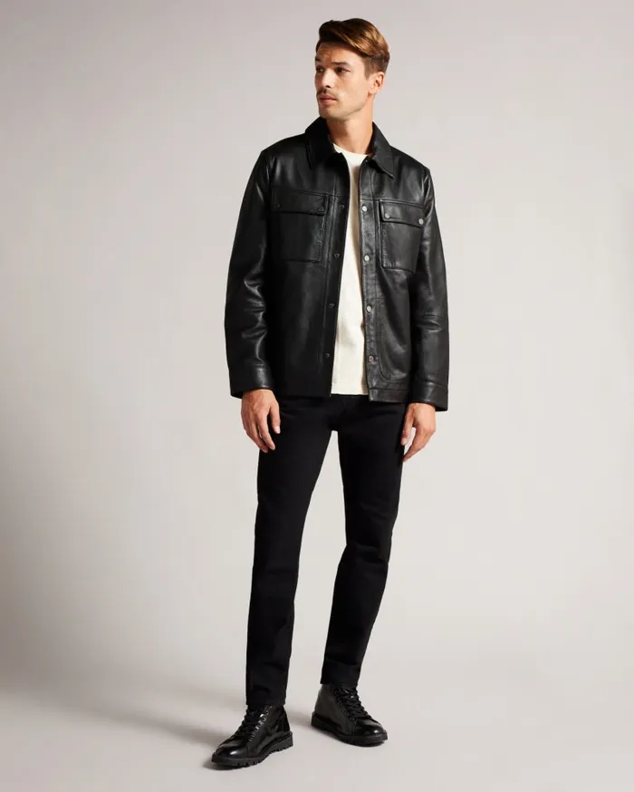 Men GARRY 8211 Leather Shacket Black Ted Baker Coats and Jackets Men GARRY 8211 Leather Shacket Black Ted Baker Coats and Jackets