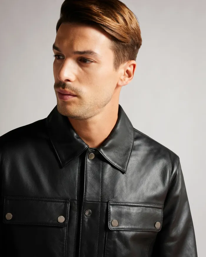 Men GARRY 8211 Leather Shacket Black Ted Baker Coats and Jackets Men GARRY 8211 Leather Shacket Black Ted Baker Coats and Jackets
