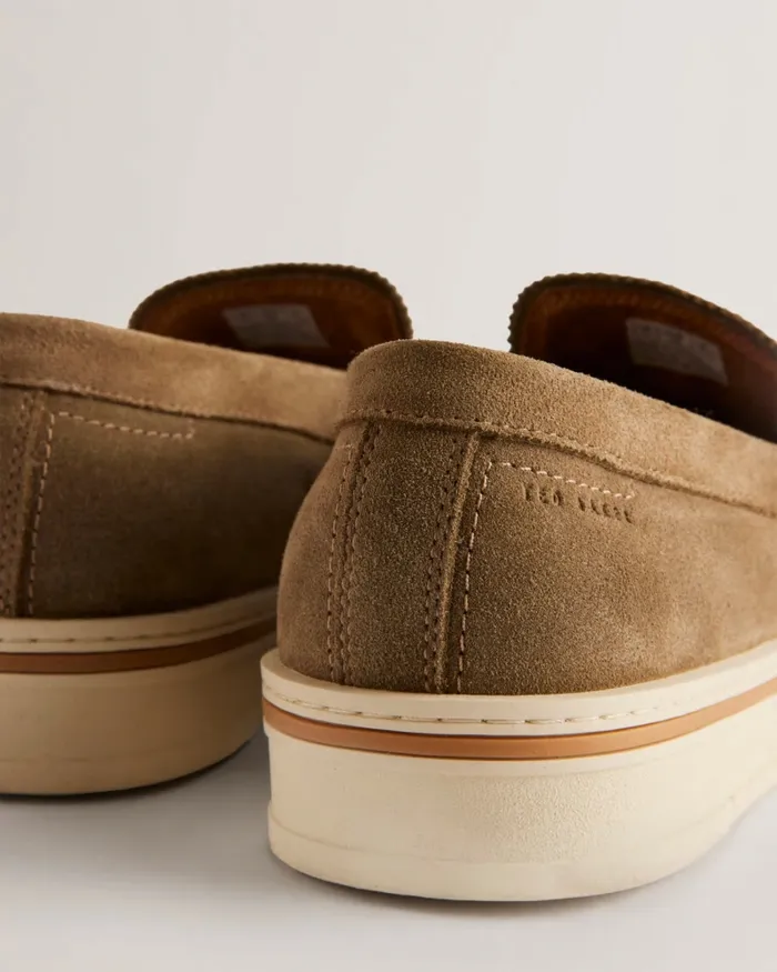 Men HAMPSHR 8211 Suede Slip On Chunky Loafers Khaki Ted Baker Loafers