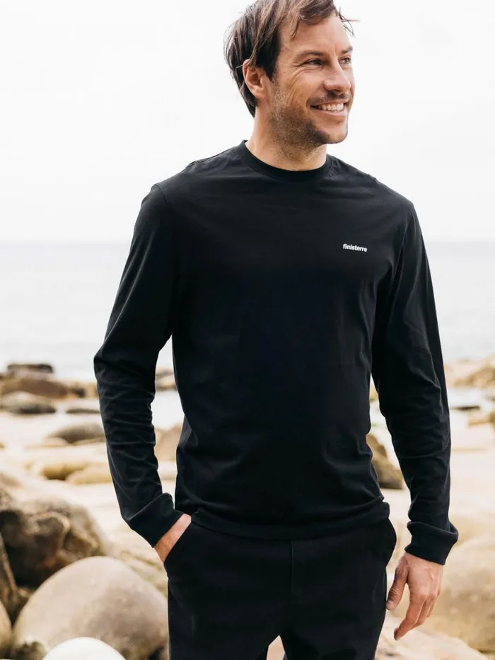 Men Harlyn Logo Long Sleeve TShirt Black Finisterre TShirts