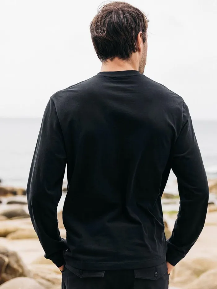 Men Harlyn Logo Long Sleeve TShirt Black Finisterre TShirts