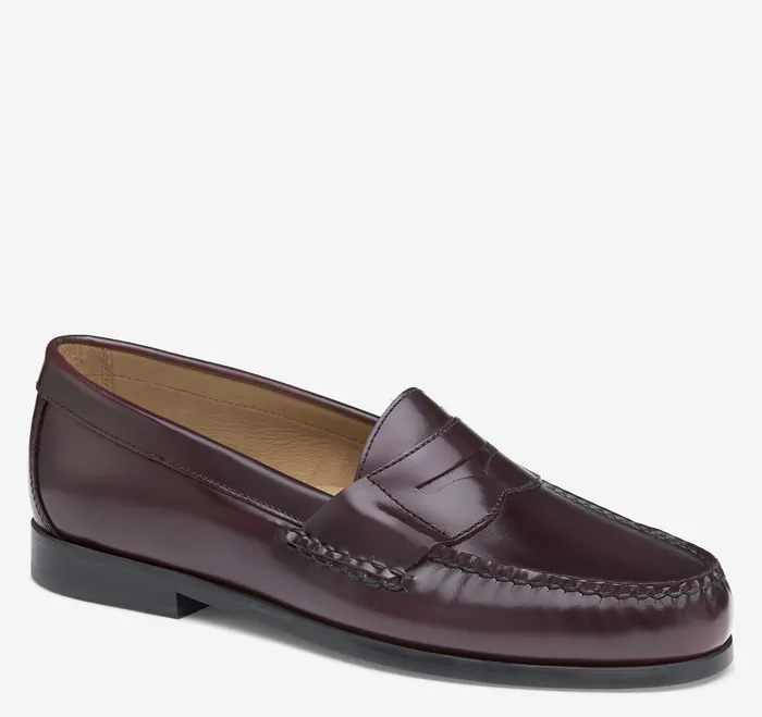 Men Hayes Penny Loafer Burgundy BrushOff Leather SlipOns and Loafers Johnston and Murphy