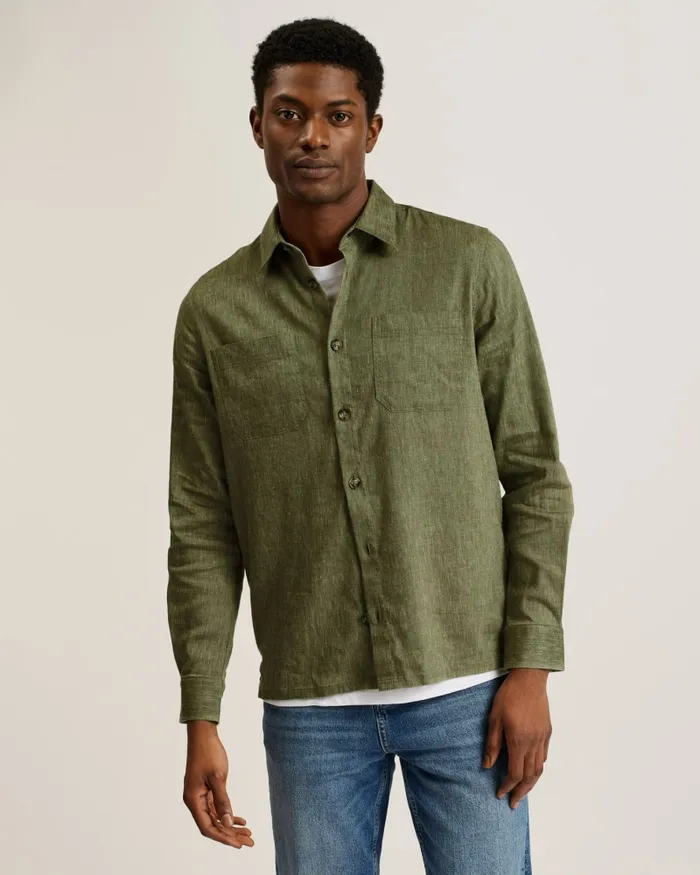 Men IIO 8211 Relaxed Fit Linen Blend Shirt Green Ted Baker Coats and Jackets Men IIO 8211 Relaxed Fit Linen Blend Shirt Green Ted Baker Coats and Jackets