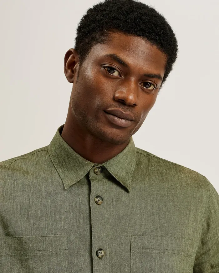 Men IIO 8211 Relaxed Fit Linen Blend Shirt Green Ted Baker Coats and Jackets Men IIO 8211 Relaxed Fit Linen Blend Shirt Green Ted Baker Coats and Jackets