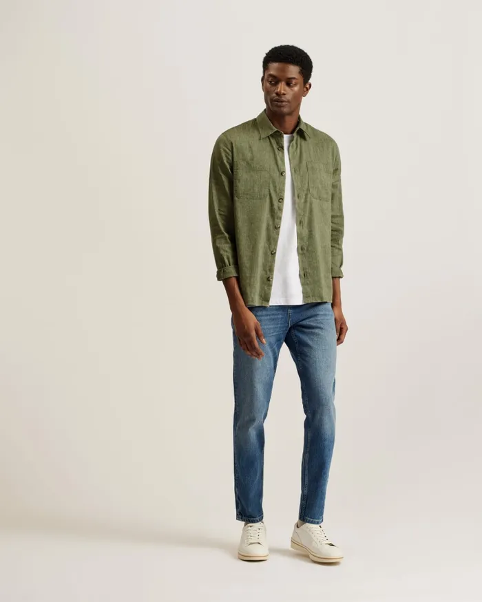 Men IIO 8211 Relaxed Fit Linen Blend Shirt Green Ted Baker Coats and Jackets Men IIO 8211 Relaxed Fit Linen Blend Shirt Green Ted Baker Coats and Jackets