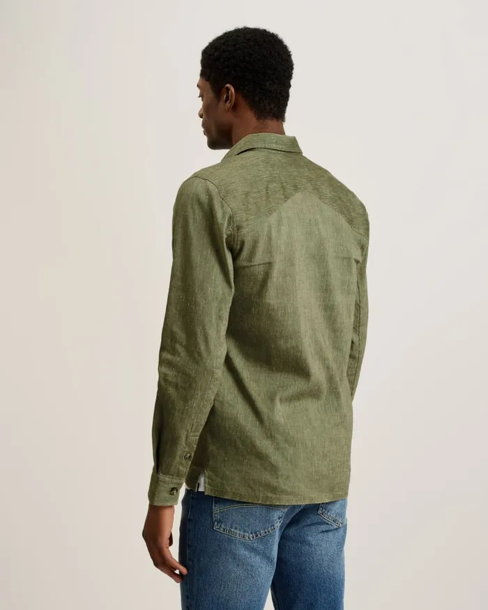 Men IIO 8211 Relaxed Fit Linen Blend Shirt Green Ted Baker Coats and Jackets Men IIO 8211 Relaxed Fit Linen Blend Shirt Green Ted Baker Coats and Jackets