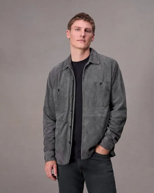 Men Jackets and Coats Rag and Bone Hyde Suede Shirt Thunder Blue